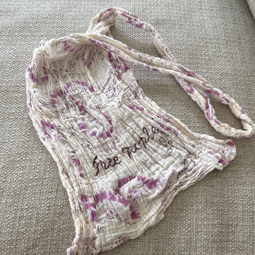 Free People Crinkled White and Purple Tank